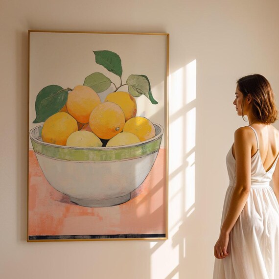 Bowl of Fresh Lemons Painted Still Life Kitchen Fruit Art Poster