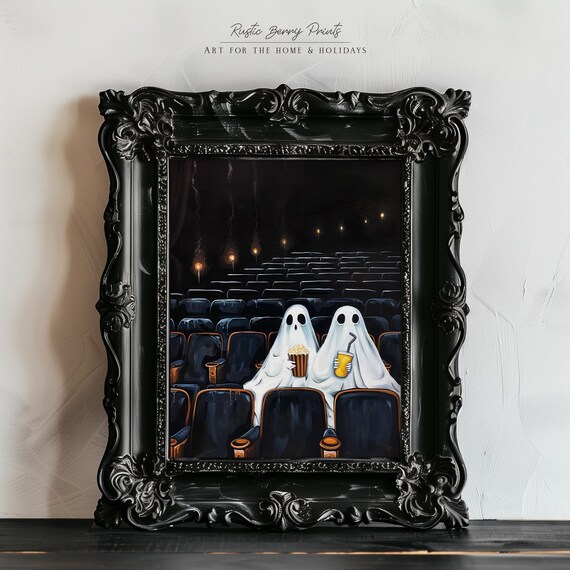 Two Ghosts Movie Night Popcorn Date Funny Halloween Theater Wall Art