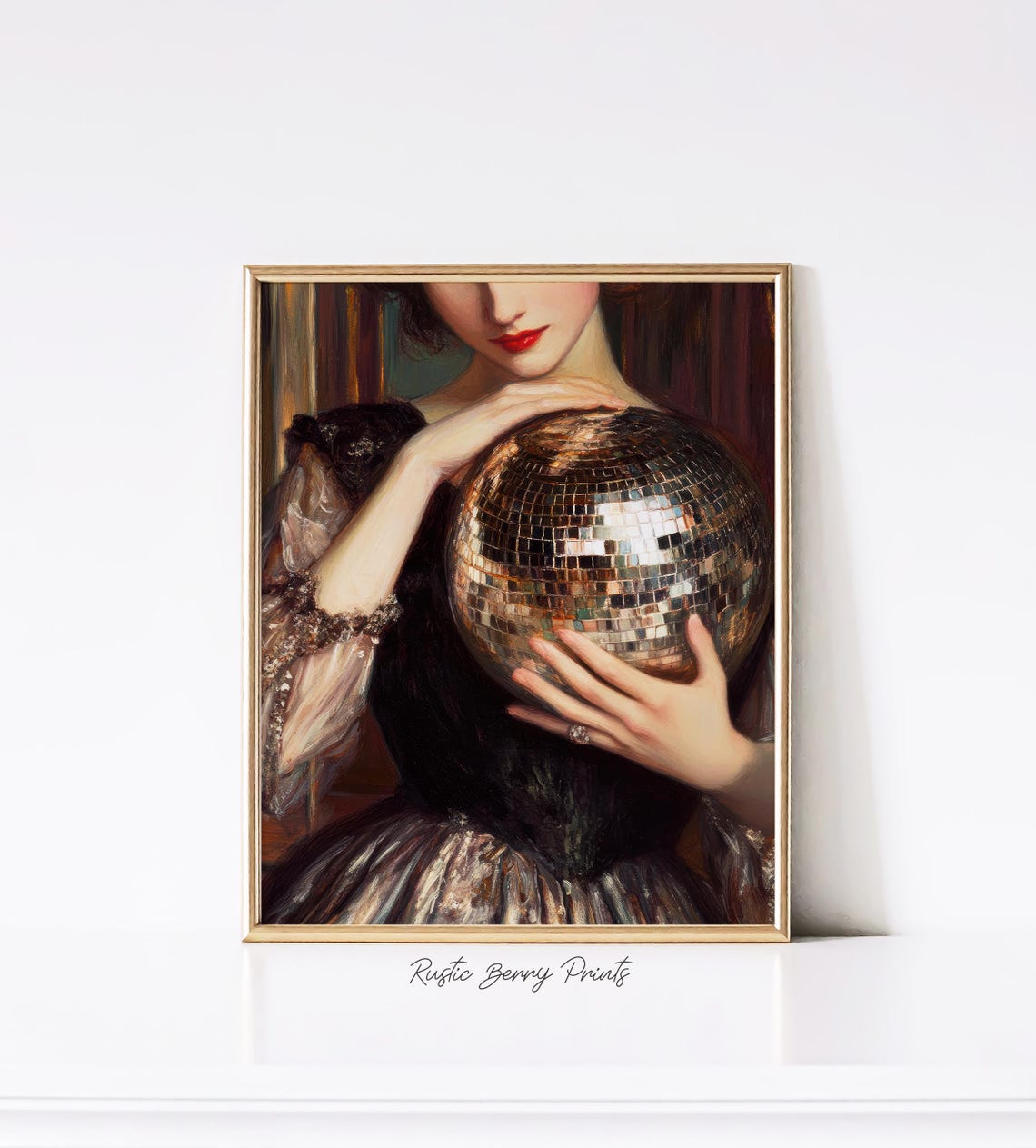 Dark Lady Holding Disco Ball Baroque Antique Style Painting Print - Image 4