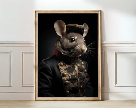 Victorian Mouse Portrait in Military Uniform Dark Noble Animal Poster