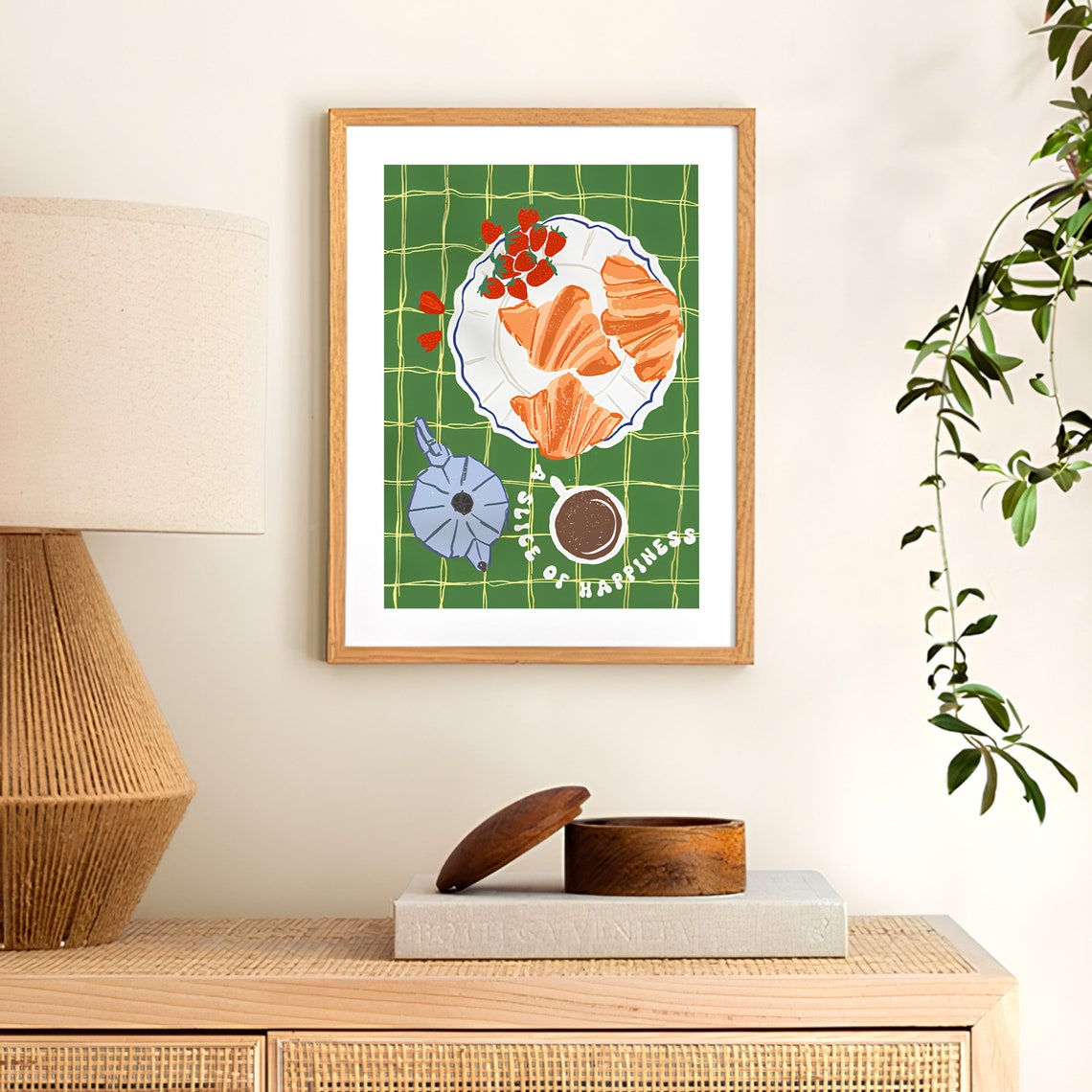 Breakfast Croissants Coffee and A Slice of Happiness Kitchen Poster - Image 2