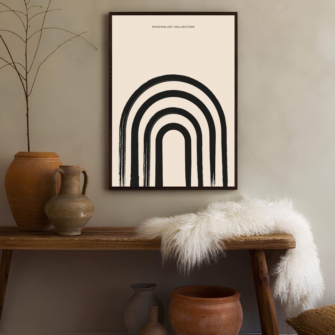 Minimalist Beige Poster with Bold Black Rainbow Arches Line Art - Image 3