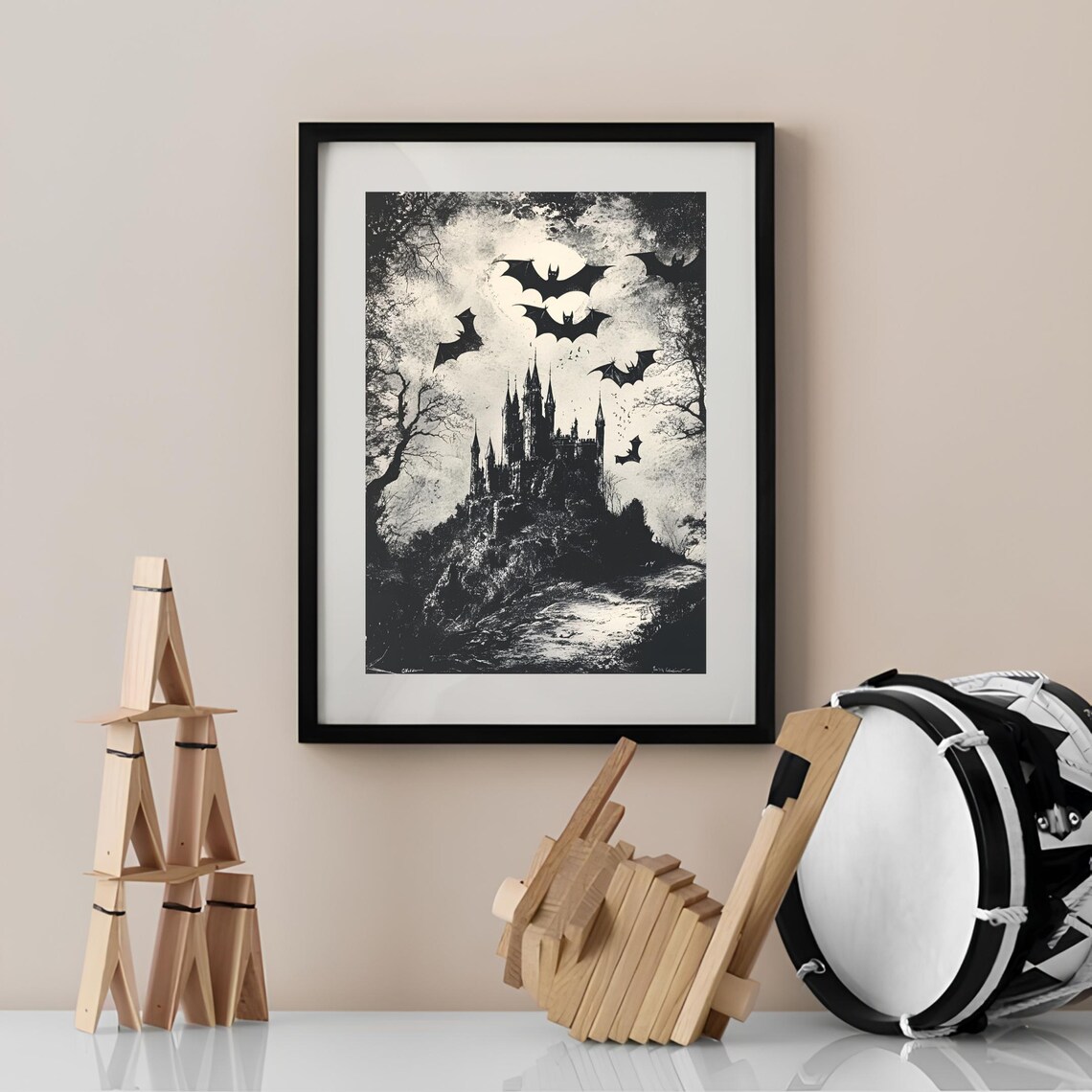 Haunted Castle Bats Moonlit Vintage Gothic Halloween Art Poster - Image 2
