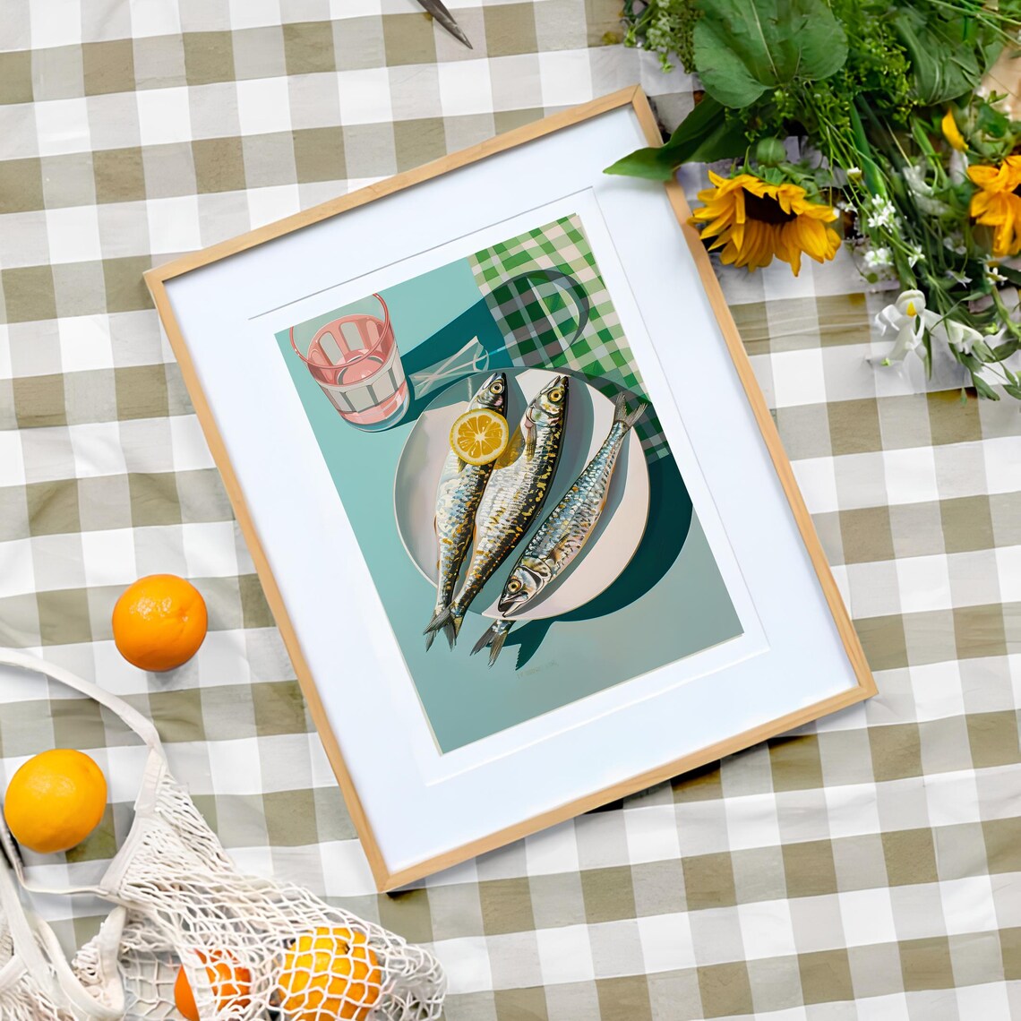 Sardines On A Plate Lemon Retro Seafood Kitchen Food Art Poster - Image 3
