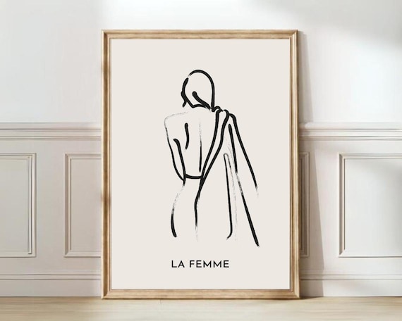 La Femme Minimalist Black Line Drawing Of A Woman Beige Poster