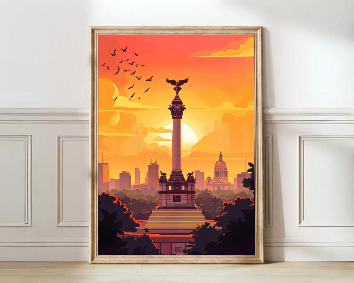 Mexico City Angel of Independence Monument Sunset Sky Poster