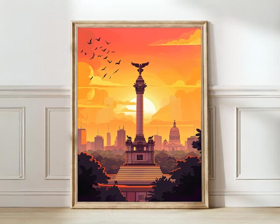 Mexico City Angel of Independence Monument Sunset Sky Poster