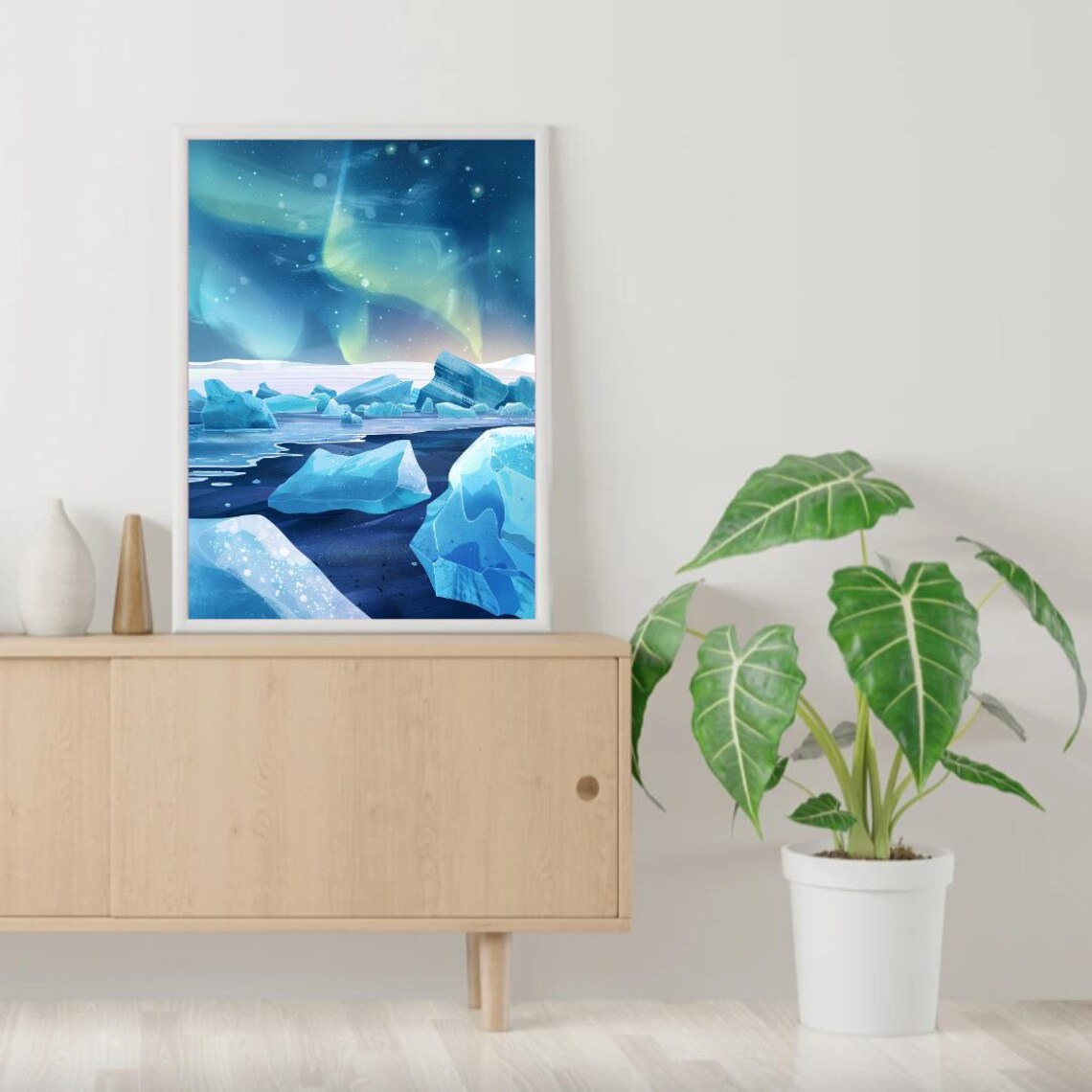 Iceland Aurora Borealis Travel Poster, Diamond Beach - Image 2