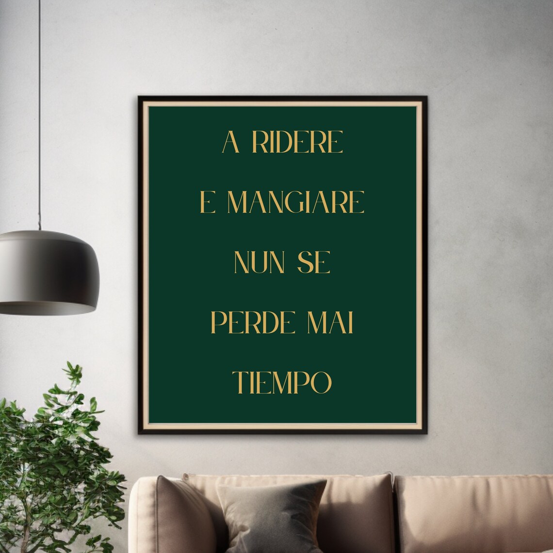 A Ridere E Mangiare Neapolitan Italian Proverb Gold Green Wall Art - Image 3