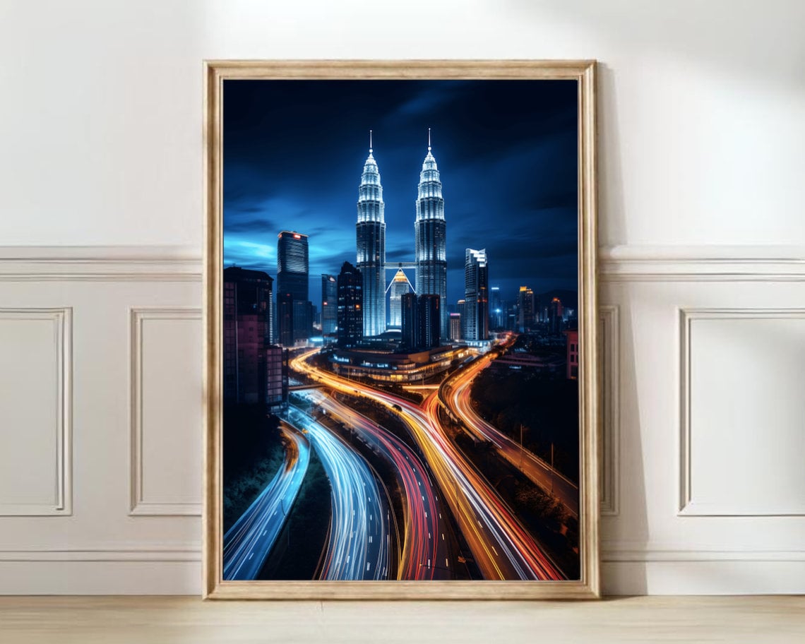 Kuala Lumpur Malaysia Night Poster with the Petronas Twin Towers