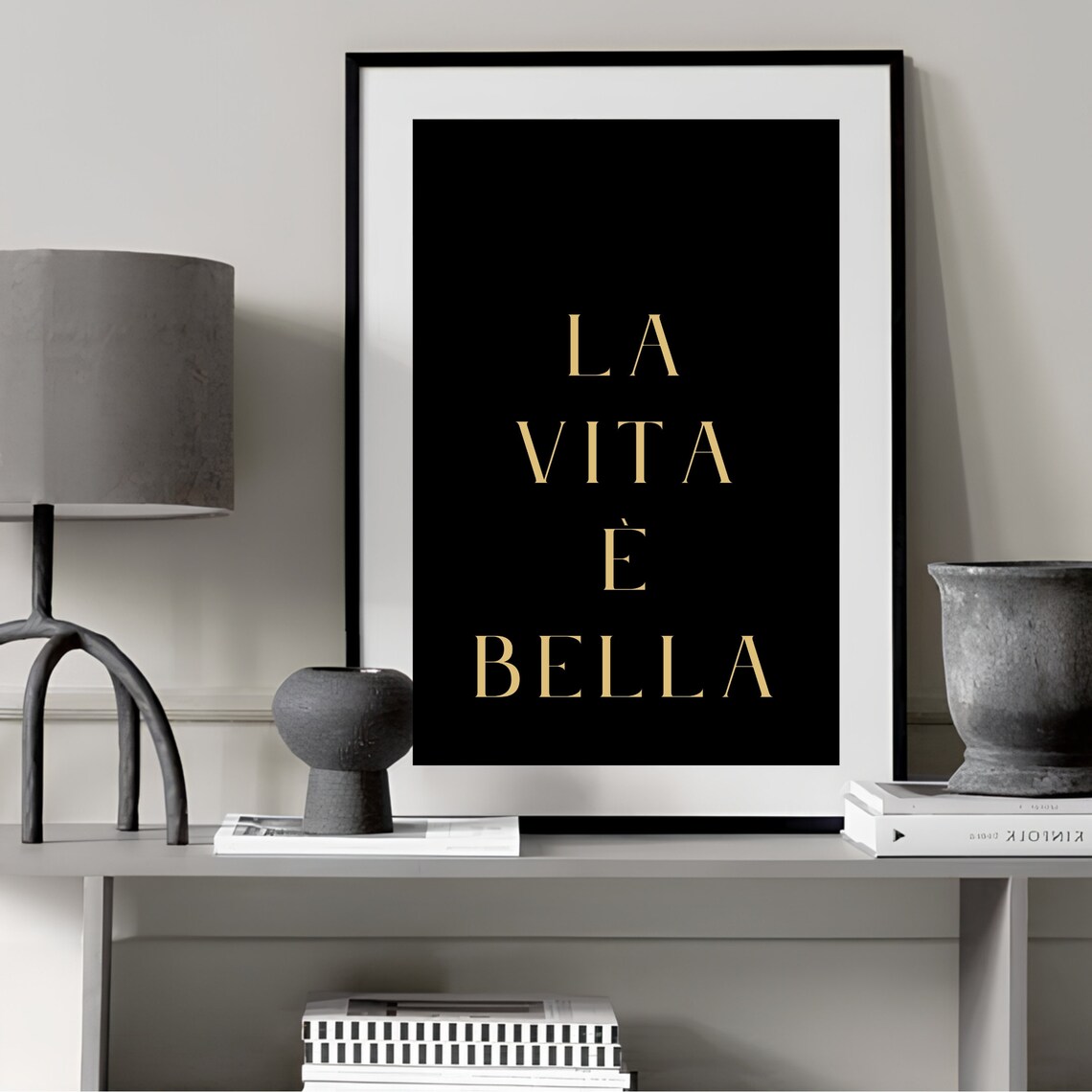 La Vita E Bella Gold Typography on Black Minimalist Quote Poster - Image 2