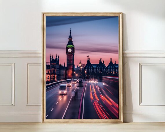 London England Poster of Big Ben and Westminster Bridge at Dusk