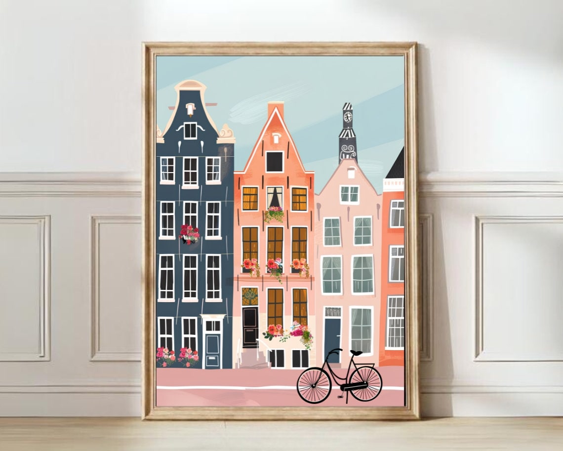 Amsterdam Illustration Travel Poster for Nursery Decor