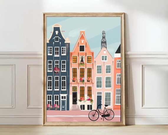 Amsterdam Illustration Travel Poster for Nursery Decor