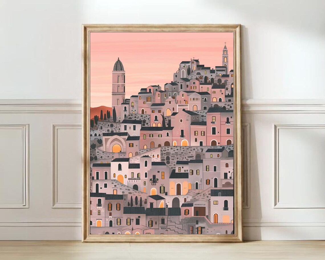 Matera Illustration, Italy Travel Poster