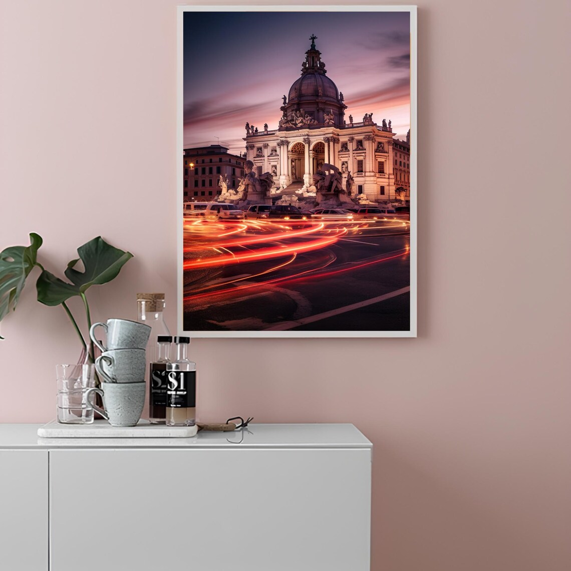 Rome Trevi Fountain Beautifully Illuminated At Dusk Photography Poster - Image 2