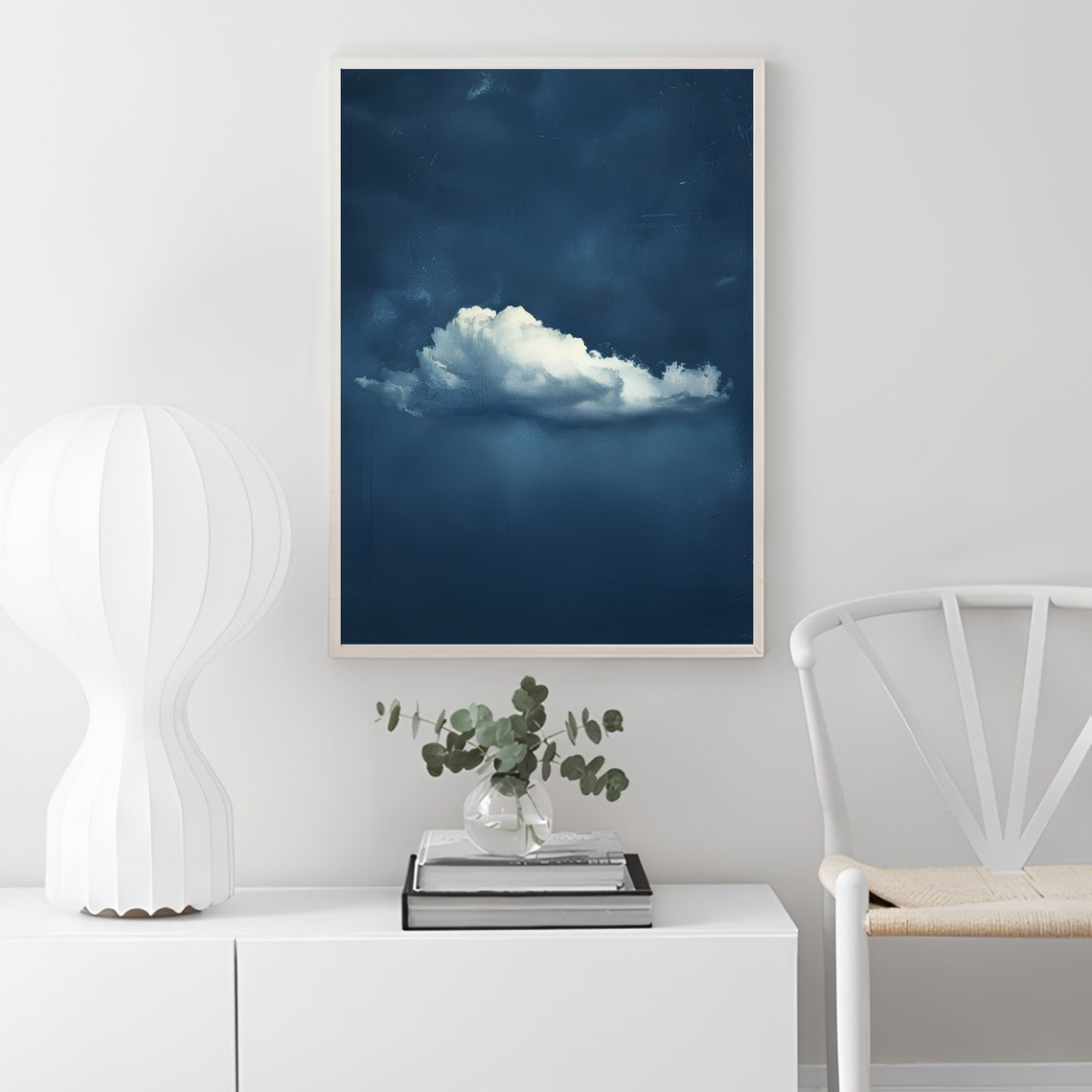 Indigo Cloud Moody Night Sky White Cloud Dark Blue Art Poster - Image 2
