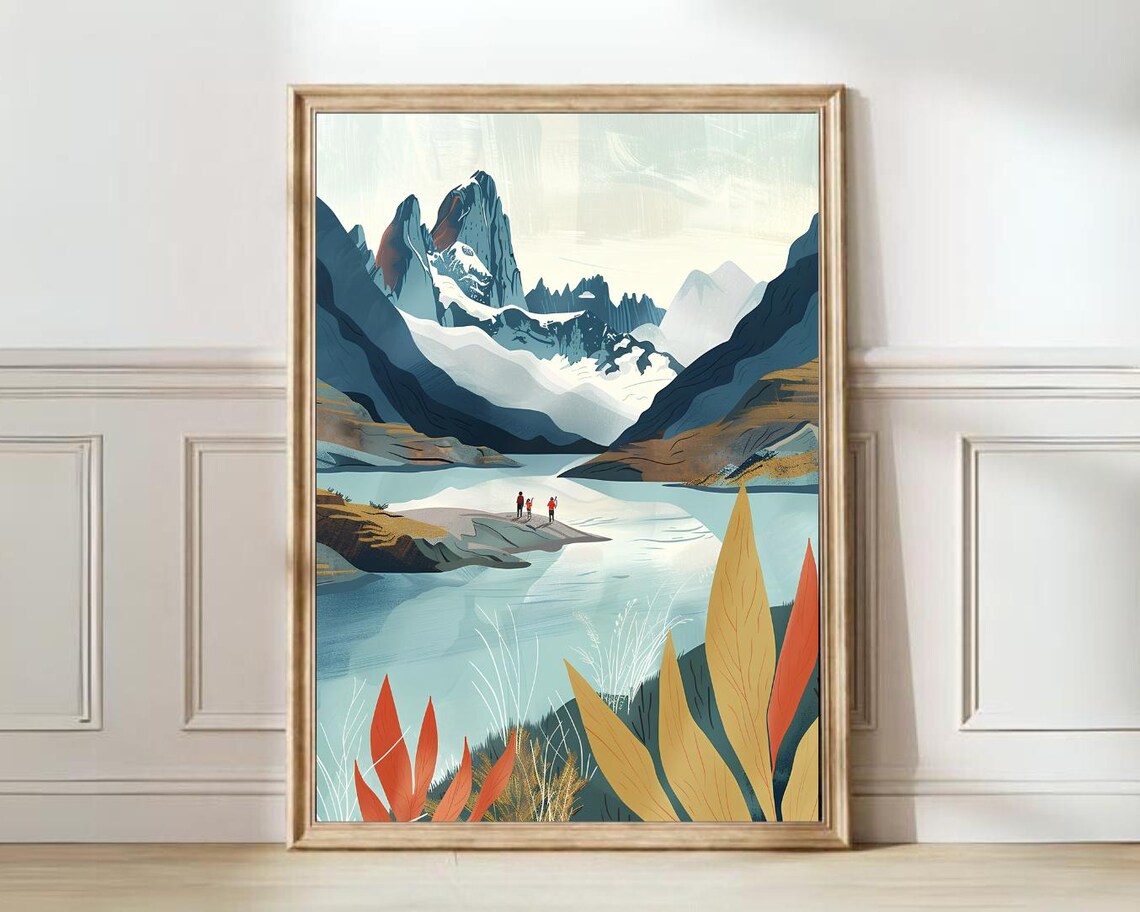 Patagonia Chile Travel Poster, Mountain Illustration
