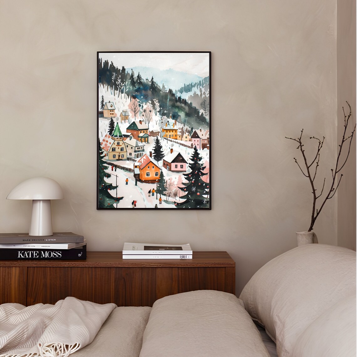 Switzerland Snowy Alpine Village Watercolor Winter Scene Art Print - Image 2