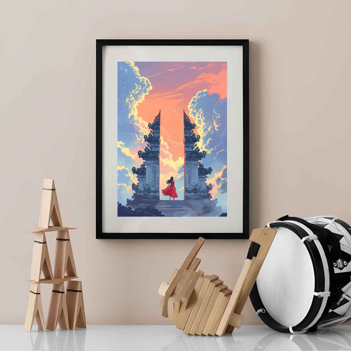 Bali Gate of Heaven Lempuyang Temple Sunset Woman View Poster - Image 3