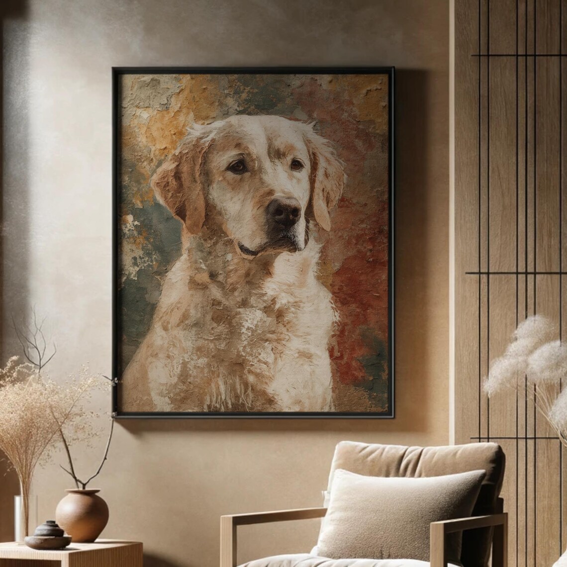 Golden Retriever Rustic Portrait Pet Painting Loving Dog Poster