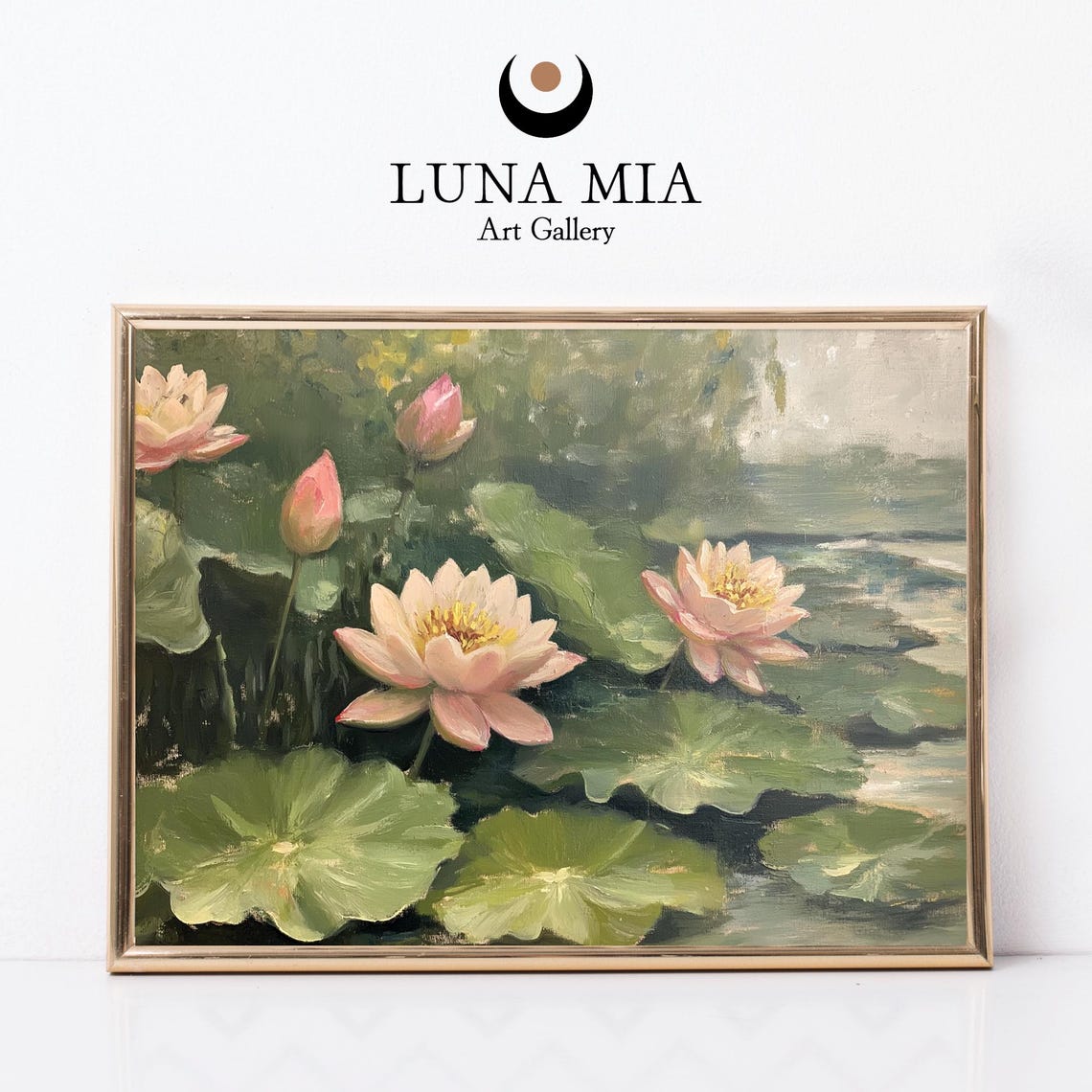 Pink Pond Oil Painting Botanical Wall Art
