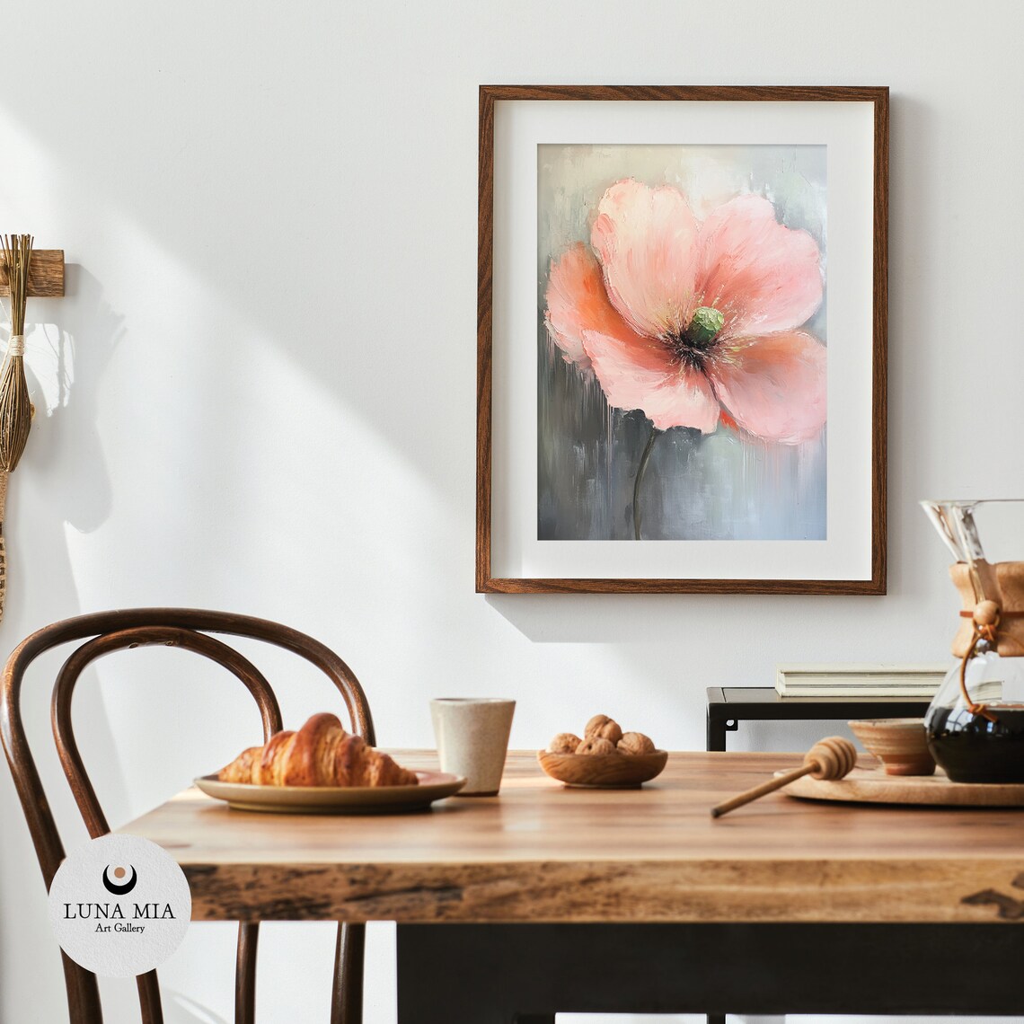 Pink Poppy Bloom Dark Gray Background Oil Painting Style Poster - Image 4