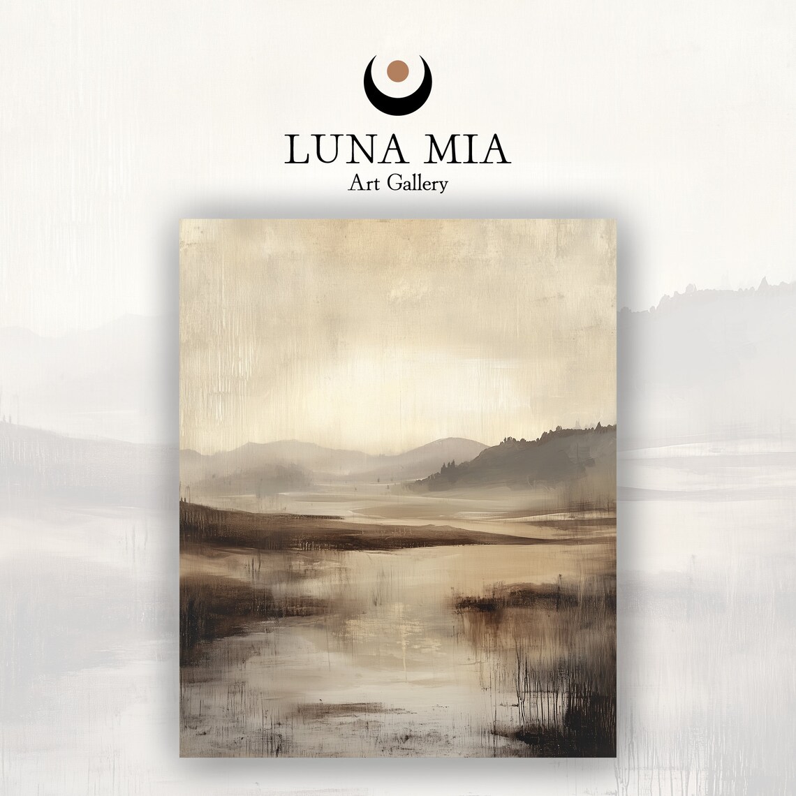 Misty Beige Lake Landscape Minimalist Neutral Art Painting Poster - Image 2