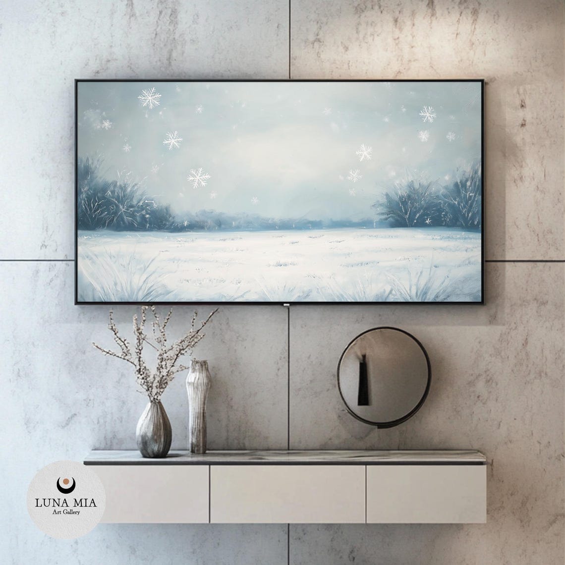 Quiet Winter Field With Falling Snowflakes Under A Pale Sky Poster - Image 2