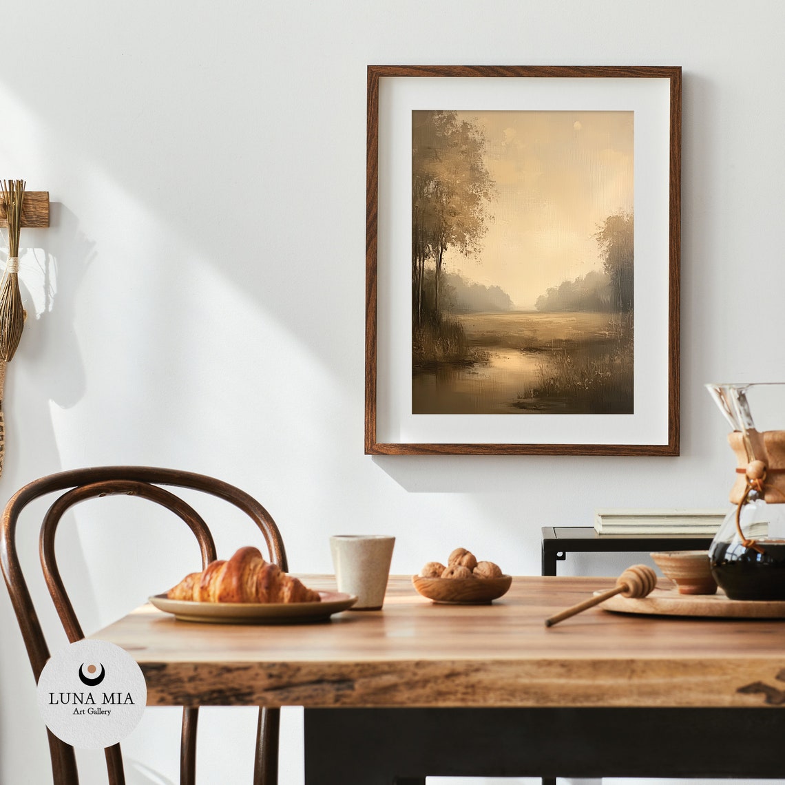 Golden Misty River Marsh Landscape Warm Neutral Oil Painting Poster - Image 4