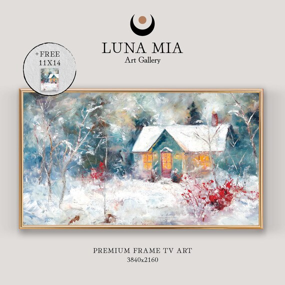 Cozy Snowy Cabin With Glowing Windows In A Winter Snowstorm Scene Poster