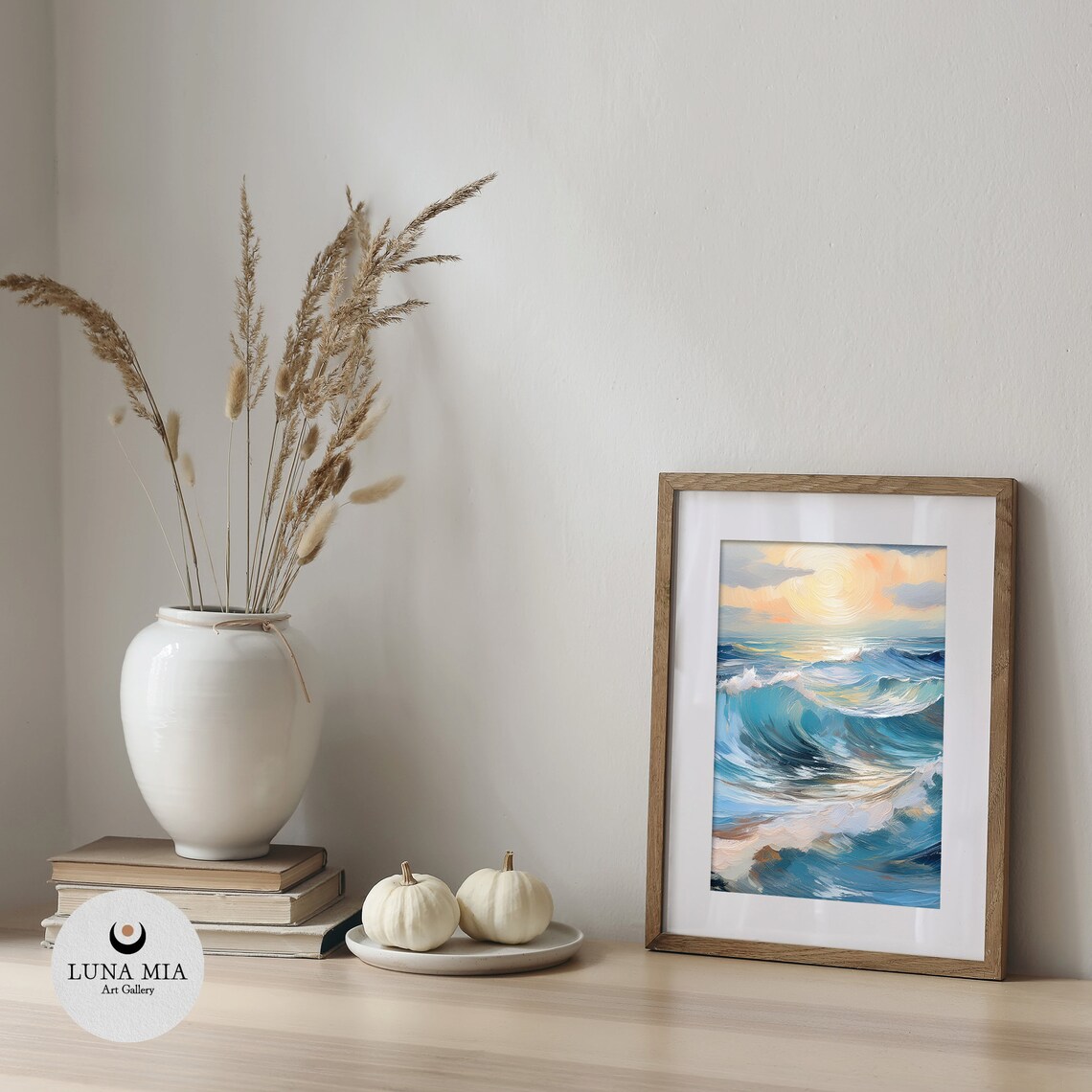 Big Vibrant Ocean Waves Crashing Under Golden Sunset Art Poster - Image 5