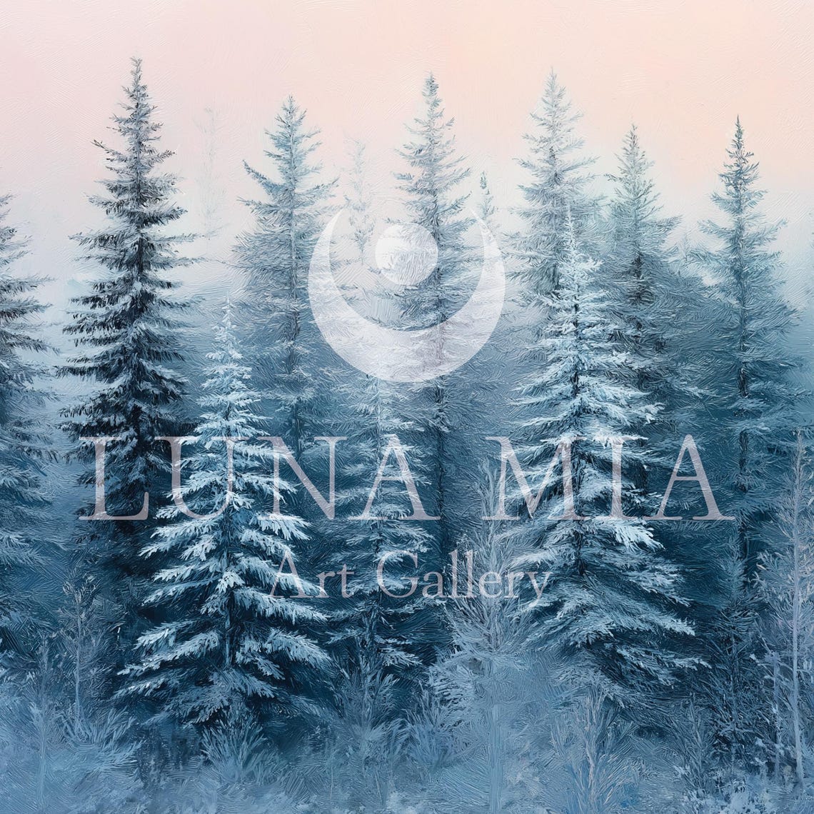 Frosted Blue Pine Forest Minimalist Winter Wonderland Art Poster - Image 5