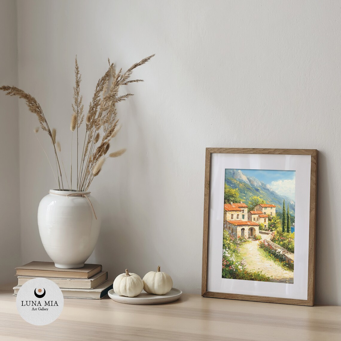 Sunny Mediterranean Coastal Village Red Roofs Sea View Poster - Image 5