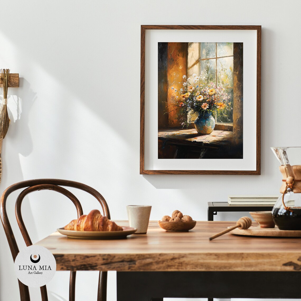 Wildflower Bouquet In Blue Vase By Sunny Window Oil Painting Poster - Image 4