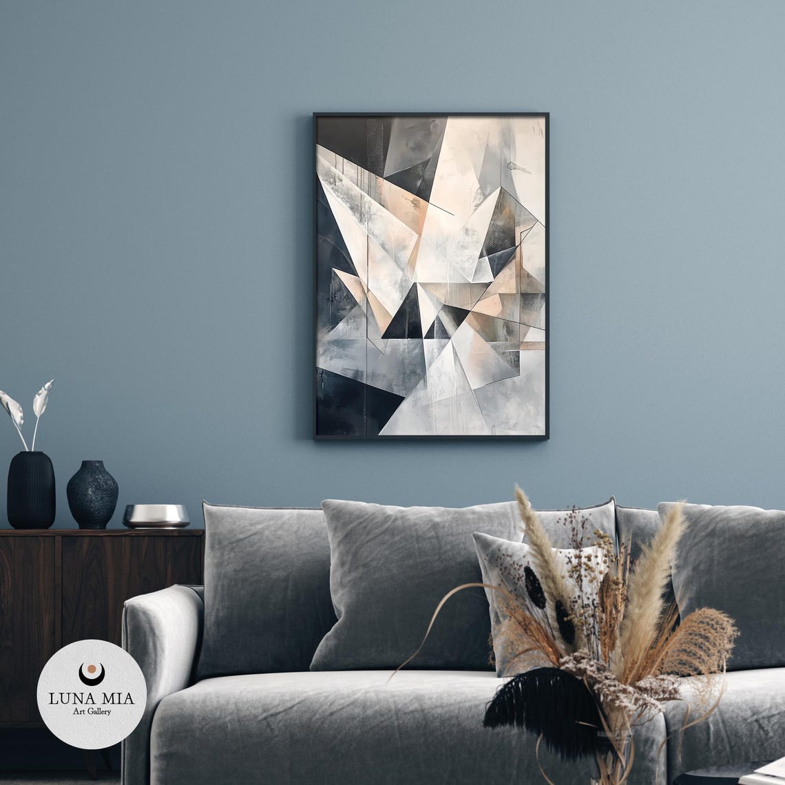 Modern Nordic Geometric Abstract Gray Pink Charcoal Art Poster - Image 4