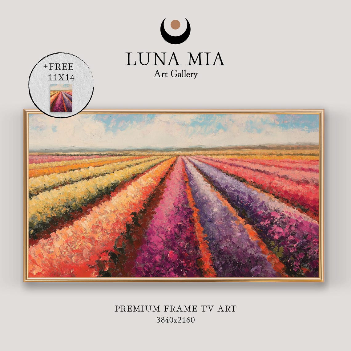 Vibrant Rainbow Flower Fields Rows Impressionist Floral Art Poster