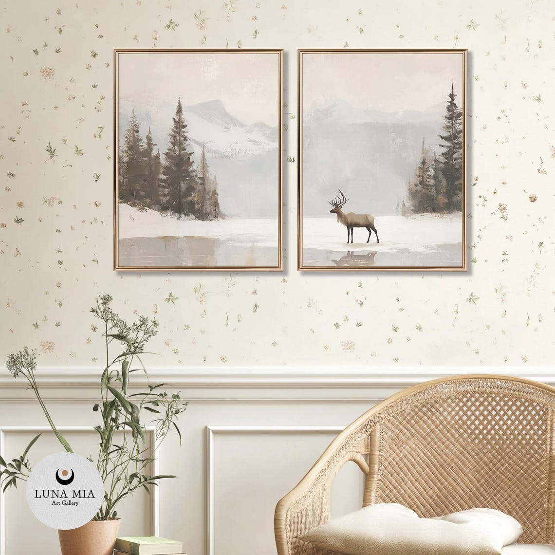 Footprints on a Snowy Forest Path Tall Trees Winter Landscape Poster - Image 2