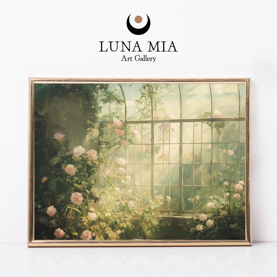 Rose Greenhouse Conservatory Window Dreamy Floral Painting Poster