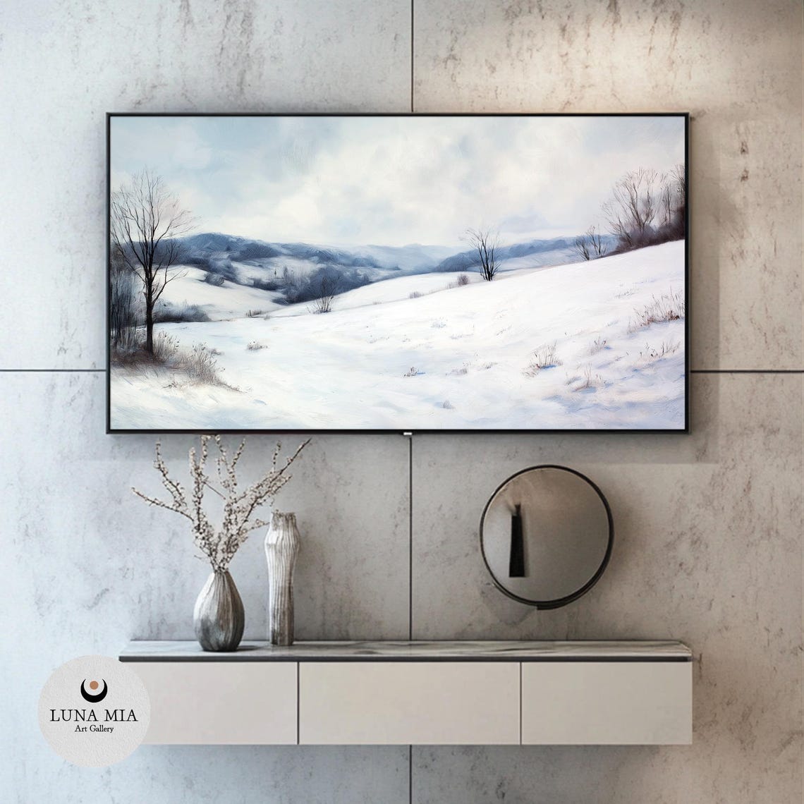 Rolling Snow Covered Hills With Bare Winter Trees Serene Valley Poster - Image 2