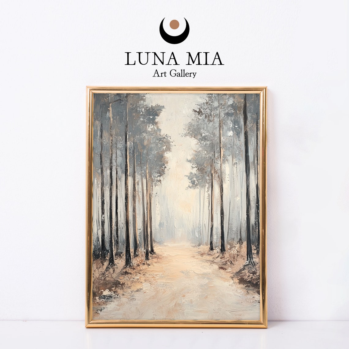 Calm Minimalist Misty Forest Path in Neutral Tones Art Poster