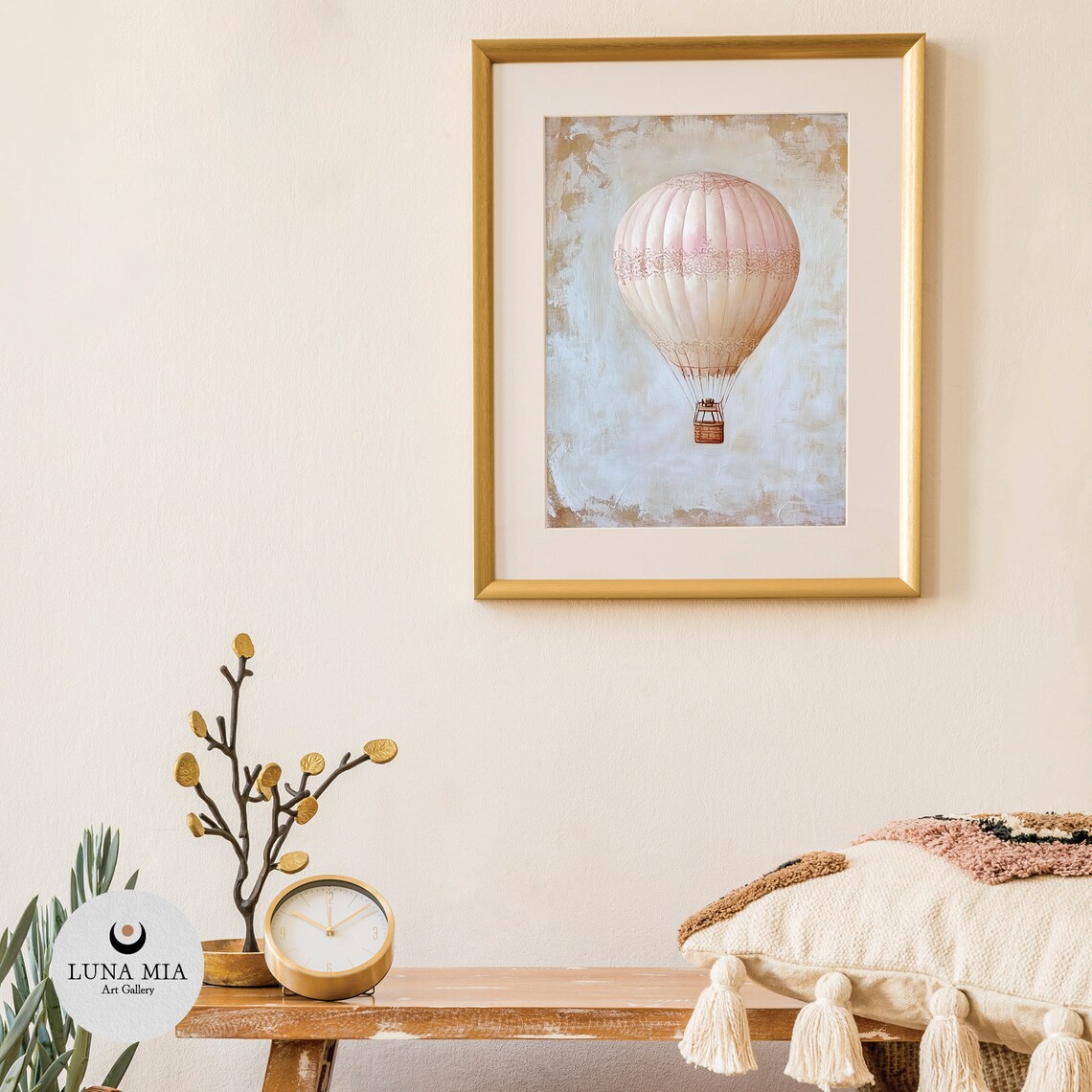 Blush Pink Hot Air Balloon Vintage Lace Balloon Nursery Art Poster - Image 3