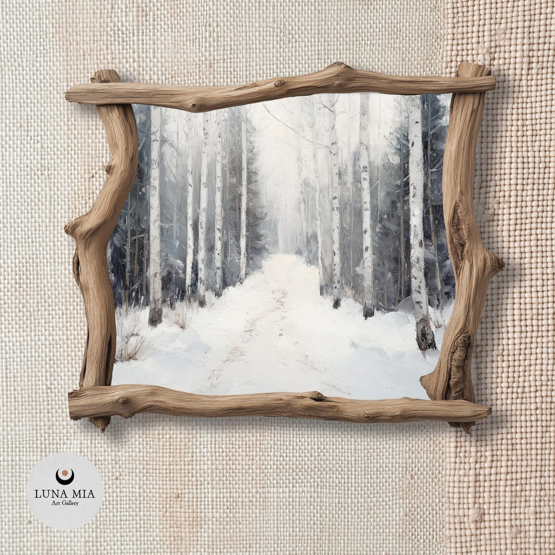 Snowy Birch Alley Black and White Winter Forest Landscape Poster - Image 2