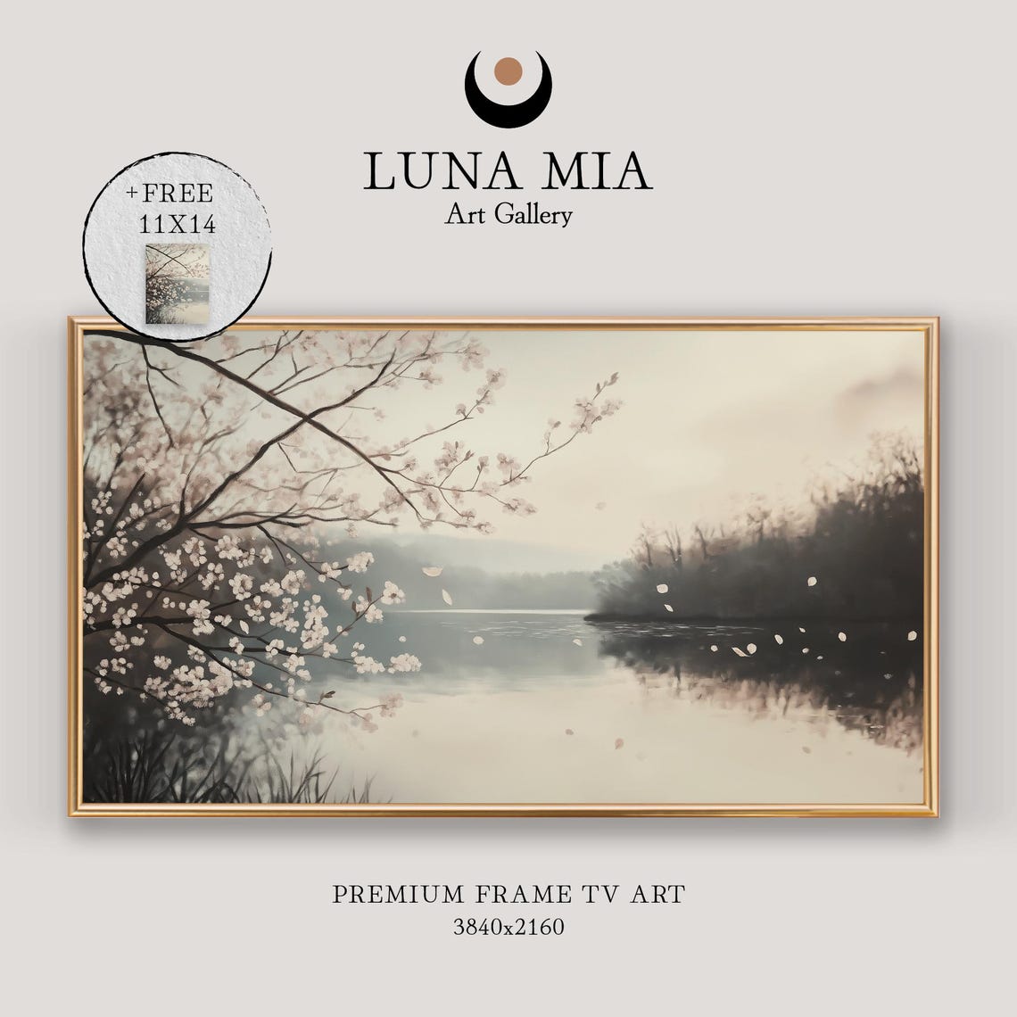Cherry Blossom Branches Over A Misty Lake With Drifting Petals Poster