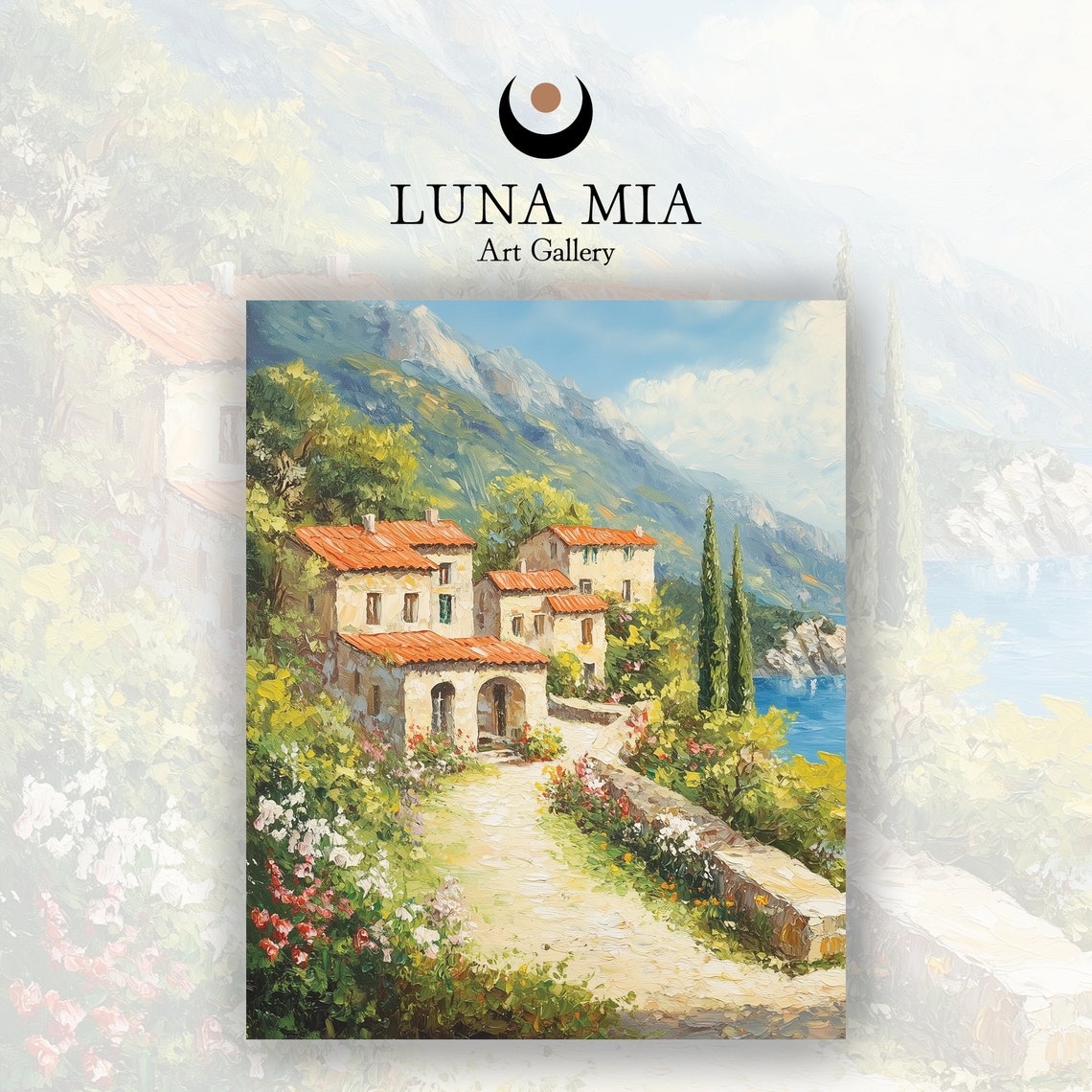 Sunny Mediterranean Coastal Village Red Roofs Sea View Poster - Image 2