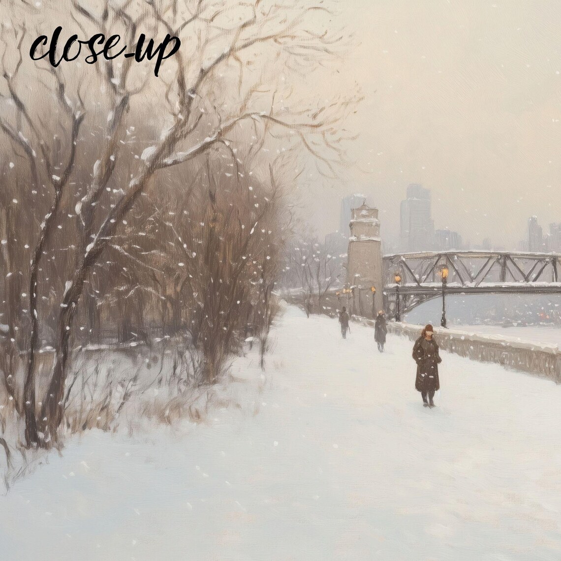 Snowy Bridge Walkway City Skyline Winter Urban Landscape Poster - Image 4