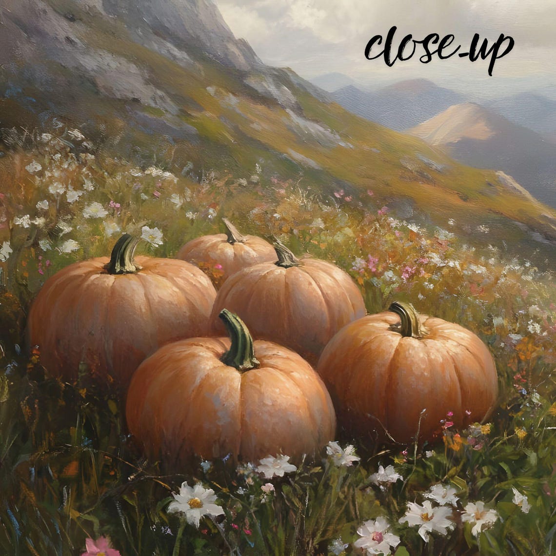 Pumpkins in Mountain Wildflower Meadow Scenic Landscape Poster - Image 4