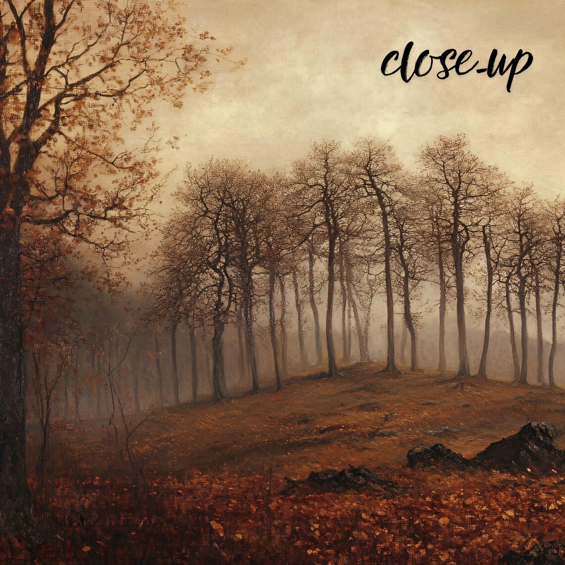 Misty Autumn Hilltop Bare Trees Fallen Leaves Vintage Moody Art Poster - Image 4