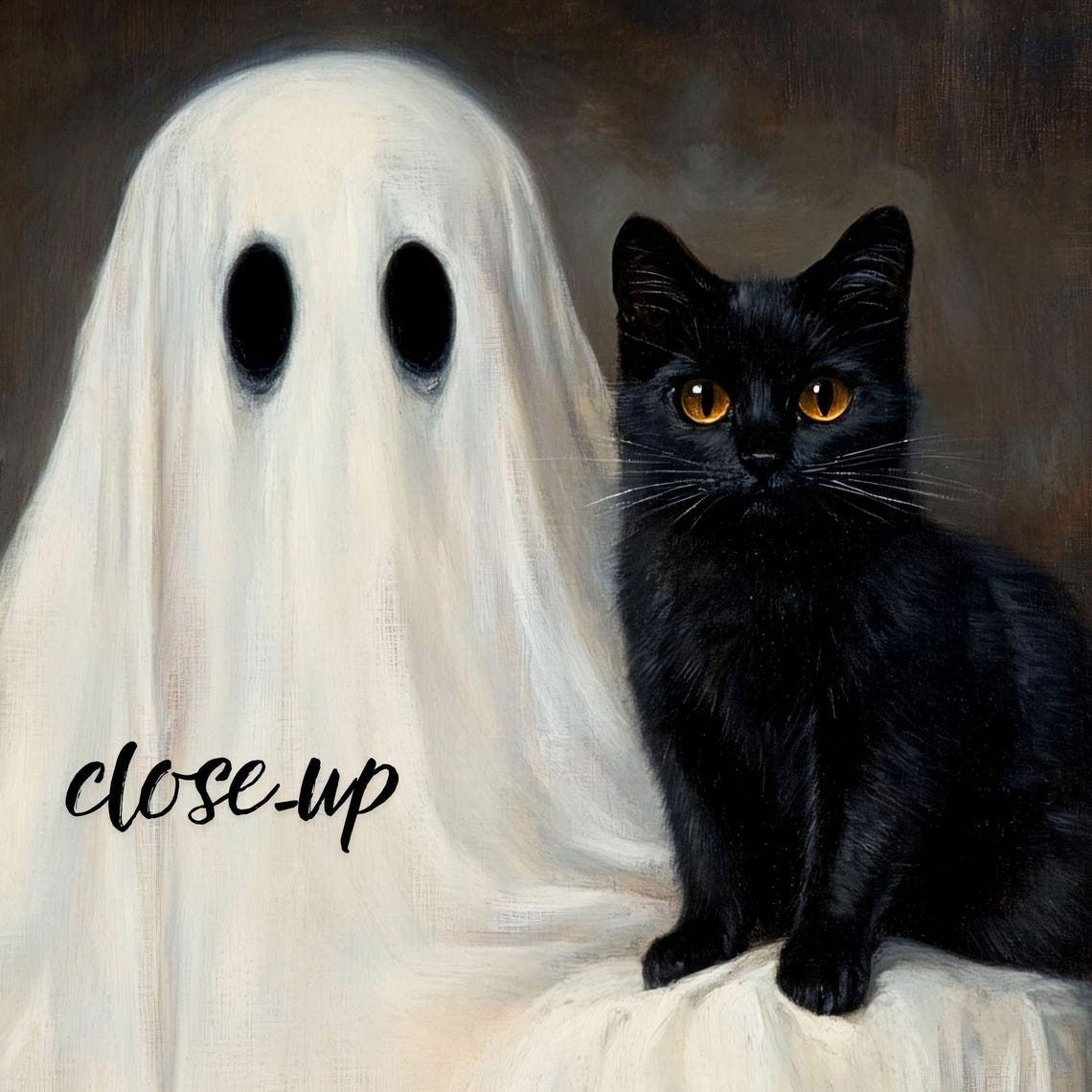 Ghost and Black Cat Vintage Dark Portrait Gothic Halloween Art Poster - Image 3
