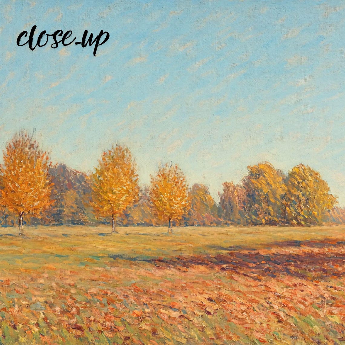 Golden Autumn Trees Lining Peaceful Meadow Morning Landscape Poster - Image 3